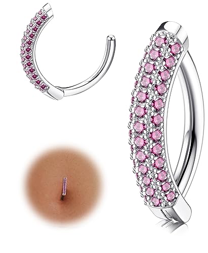 JeryWe Clicker Bauchnabel Ring für Frauen Bauchnabelpiercing Ring 14G CZ Edelstahl Reverse Curved Nabelpiercing Körperschmuck Piercing BauchnabelRosa von JeryWe