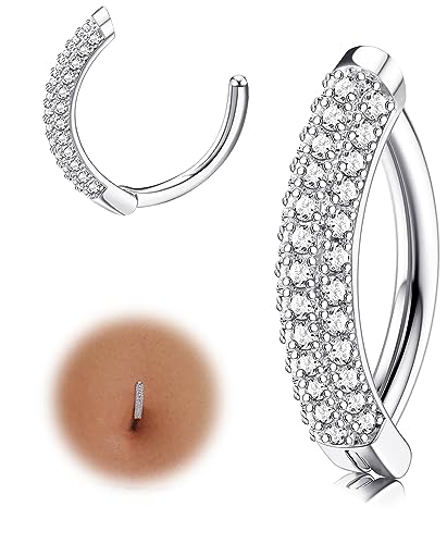 JeryWe Clicker Bauchnabel Ring für Frauen Bauchnabelpiercing Ring 14G CZ Edelstahl Reverse Curved Nabelpiercing Körperschmuck Piercing BauchnabelSilber von JeryWe