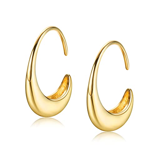 JeryWe Creolen Ohrringe für Damen Mädchen 18K vergoldete klobige Goldcreolen Ohrringe 925 Silber Ohrringe Stecker leicht Hohle Tropfenohrringe Hypoallergen Creolen Ohrringe Modeschmuck STYLE D von JeryWe