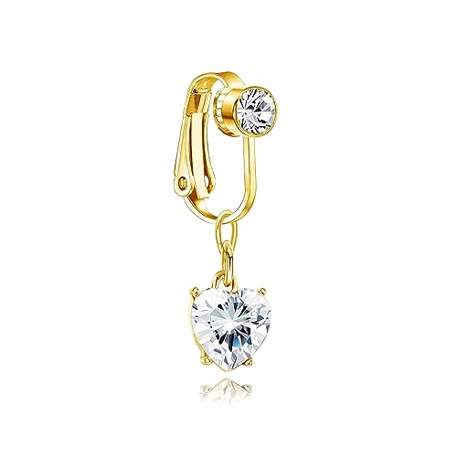 JeryWe Fake Bauchnabelpiercing für Frauen Clip On Silber Chirurgenstahl Schwangerschaft CZ Falsch Kein Piercing Bauchnabel Klemme Piercing Schmuck GOLD von JeryWe