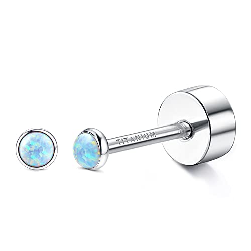 JeryWe G23 Titan Opal Ohrstecker für Damen Mädchen Implantat Grade Opal Kleine Runde Geschenk Schmuck Hypoallergen Ohrringe für Empfindliche Ohren(Stil1-1) von JeryWe