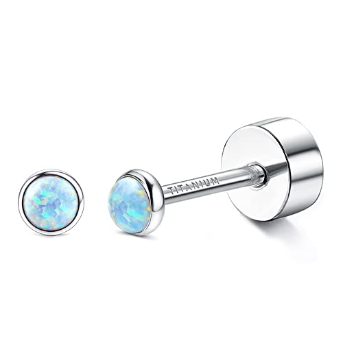 JeryWe G23 Titan Opal Ohrstecker für Damen Mädchen Implantat Grade Opal Kleine Runde Geschenk Schmuck Hypoallergen Ohrringe für Empfindliche Ohren(Stil1-2) von JeryWe