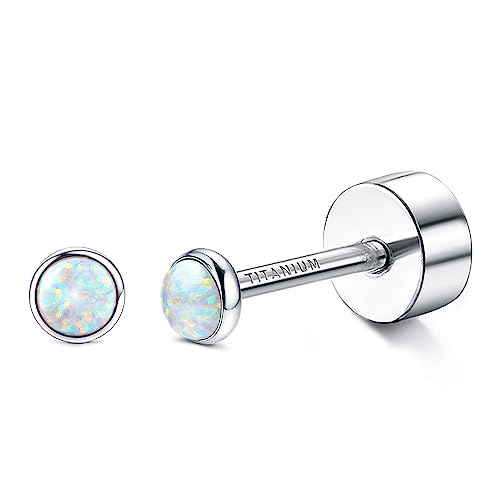 JeryWe G23 Titan Opal Ohrstecker für Damen Mädchen Implantat Grade Opal Kleine Runde Geschenk Schmuck Hypoallergen Ohrringe für Empfindliche Ohren(Stil4-2) von JeryWe