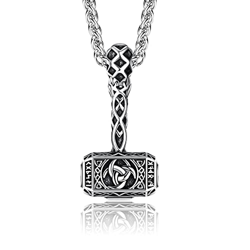 JeryWe Mjolnir Halskette Edelstahl Wikinger Schmuck für Männer Frauen Mjolnir Anhänger Halskette Wikinger Hammer Halskette Vintage Thor Miljonir Halskette 61 cm von JeryWe