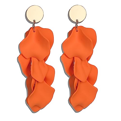 JeryWe Ohrclips für Damen Mädchen Ohne Ohrlöcher Lang Acryl Quaste Clip Ohrringe Bunte Blumen Baumeln Ohrringe Anhänger Tropfen Statement Ohrclips für Nicht Durchbohrte Orange von JeryWe