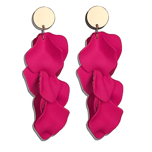 JeryWe Ohrclips für Damen Mädchen Ohne Ohrlöcher Lang Acryl Quaste Clip Ohrringe Bunte Blumen Baumeln Ohrringe Anhänger Tropfen Statement Ohrclips für Nicht Durchbohrte Rosa von JeryWe