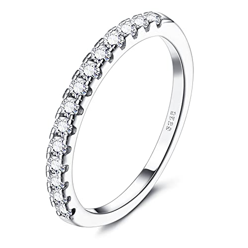 JeryWe Ringe 925 Sterling Silber für Damen Frauen Verlobungsring Eheringe Cubic Zirkonia Eternity Ring Fingerring Trauringe Vorsteckring Engagement Promise Ring Schmal 2.5MM Größe54 von JeryWe