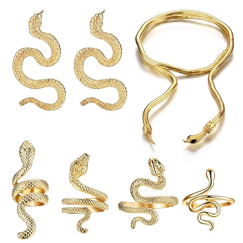 JeryWe Schlange Schmuck Set Damen Ohrhänger Schlange Ohrringe für Teenager Mädchen Halskette Anhänger Schlange Halskette Silber Gold von JeryWe
