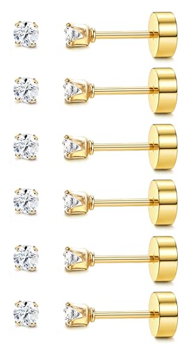 JeryWe 6 Paar 20G 2mm Tiny Stud Ohrringe FüR Frauen MäNner Knorpel Ohrstecker Cz Ohrringe Flatback Stud Ohrringe Piercing Schmuck von JeryWe