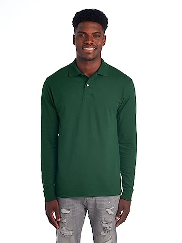 Jerzees Herren Men's Long Sleeve Polo Shirts, Cotton Blend, Two Button Closure, Regular Fit, Sizes S-2x Polohemd, Waldgrün-SpotShield, L von Jerzees