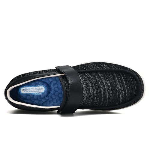 Gesundheitsschuhe Herren orthopädische weiche Dicke Sohle Turnschuhe zur Linderung von Fuß Men's Orthopedic Slip-On Loafers Walking Shoes Schuhe für Geschwollene Füße(Black Gray,40.5 EU) von Jesajemi