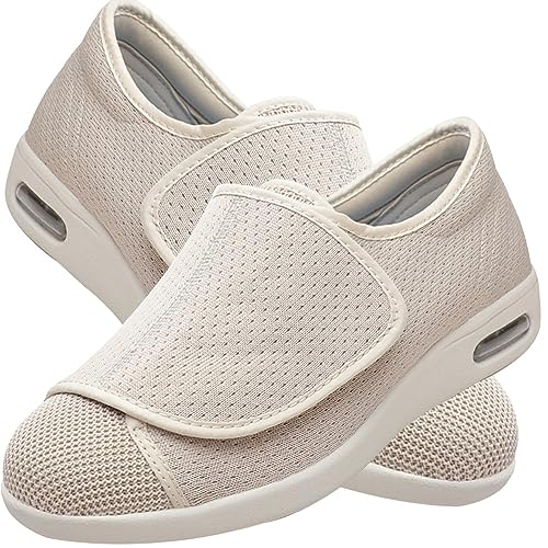 Jesajemi Extra breite schuhe damen Diabetiker schuhe herren Chaussures Orthopédiques Femme schuhe für geschwollene füße herrenschuhe mit klettverschluss senioren hausschuhe herren(Beige,39 EU) von Jesajemi