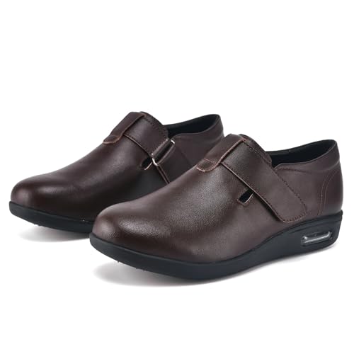 Jesajemi Schuhe Herren Breite Füße Diabetiker Plantarfasziitis Damen Arch Fit mit Leder-Obermaterial mit Klettverschluss Weit Hausschuhe(Black,46 EU) von Jesajemi