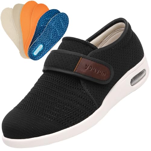 Jesajemi Schuhe für Geschwollene Füße Orthopädische Schuhe Herren Diabetiker Schuhe Herren Hallux Valgus Schuhe Herren Sportschuhe herren mit klettverschluss(Black,47 EU) von Jesajemi
