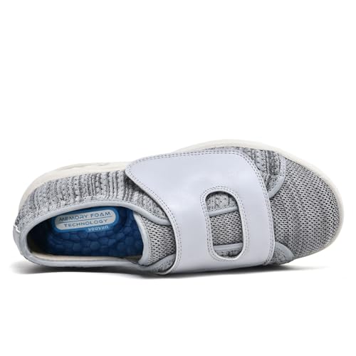 Jesajemi Schuhe für Geschwollene Füße Orthopädische Verstellbare Breite Sandalen Verbandschuhe Einlegesohle Klettverschluss(LightGrey,43.5 EU) von Jesajemi