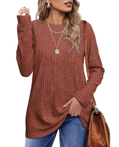 Jescakoo Damen Pullover Casual Rundhals Langarmshirt Leichtes Herbst Strickpullover Winer Oberteile Karamell XL von Jescakoo