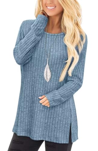 Jescakoo Damen Pullover Herbst Rundhals Langarmshirt Leichtes Oversize Sweatshirt Elegant Winter Strickpullover Blau XXL Jescakoo Damen Pullover Herbst Rundhals Langarmshirt Leichtes Oversize Sweatshirt Elegant Winter Strickpullover Blau XXL von Jescakoo