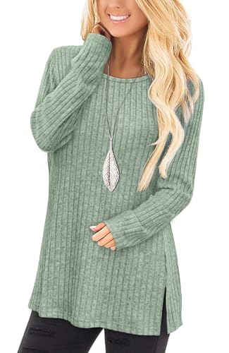 Jescakoo Damen Pullover Herbst Rundhals Langarmshirt Leichtes Oversize Sweatshirt Elegant Winter Strickpullover Cremegrün XXL von Jescakoo