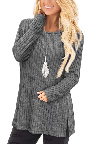 Jescakoo Damen Pullover Herbst Rundhals Langarmshirt Leichtes Oversize Sweatshirt Elegant Winter Strickpullover Dunkelgrau XXL Jescakoo Damen Pullover Herbst Rundhals Langarmshirt Leichtes Oversize Sweatshirt Elegant Winter Strickpullover Dunkelgrau XXL von Jescakoo