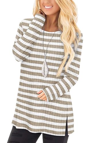 Jescakoo Damen Pullover Herbst Rundhals Langarmshirt Leichtes Oversize Sweatshirt Elegant Winter Strickpullover Kaffee&Weiss XXL Jescakoo Damen Pullover Herbst Rundhals Langarmshirt Leichtes Oversize Sweatshirt Elegant Winter Strickpullover Kaffee&Weiss XXL von Jescakoo