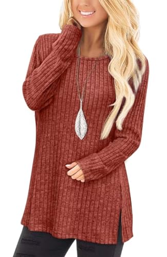 Jescakoo Damen Pullover Herbst Rundhals Langarmshirt Leichtes Oversize Sweatshirt Elegant Winter Strickpullover Karamell XXL von Jescakoo