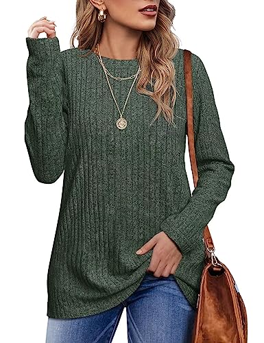 Jescakoo Damen Pullover Casual Rundhals Langarmshirt Leichtes Herbst Strickpullover Winter Oberteile Graugrün L von Jescakoo