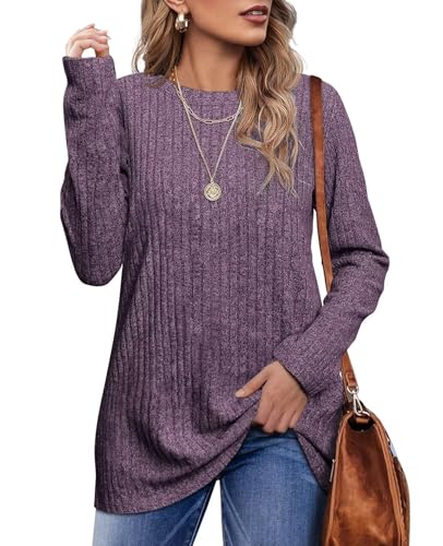 Jescakoo Damen Pullover Casual Rundhals Langarmshirt Leichtes Herbst Strickpullover Winer Oberteile Graulila S von Jescakoo