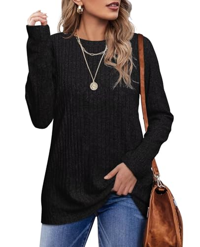 Jescakoo Damen Pullover Casual Rundhals Langarmshirt Leichtes Herbst Strickpullover Winer Oberteile Schwarz M von Jescakoo