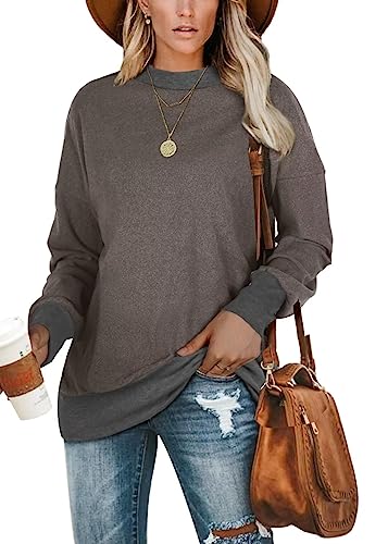 Jescakoo Pullover Damen Langarm Sweatshirt Rundhals Leicht Langarmshirt Lockere Passform Oberteile Herbst Winter Dunkelgrau M von Jescakoo