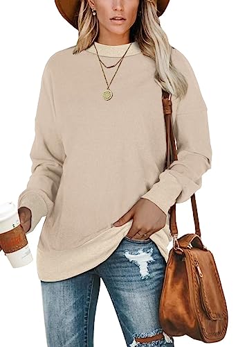 Jescakoo Pullover Damen Langarm Sweatshirt Rundhals Leicht Langarmshirt Lockere Passform Oberteile Herbst Winter Khaki L von Jescakoo