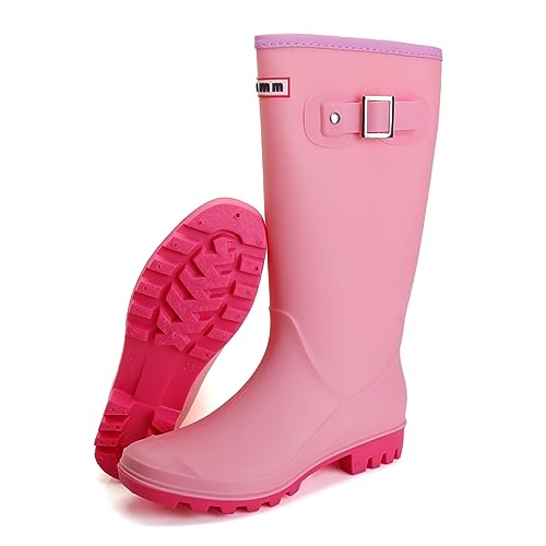 Jesindr Damen Halbhoch Gummistiefel, Mode Protective Gummischuhe, Bequem Rutschfesten Atmungsaktiv Damen Gummistiefel, Rosa, 38 EU von Jesindr