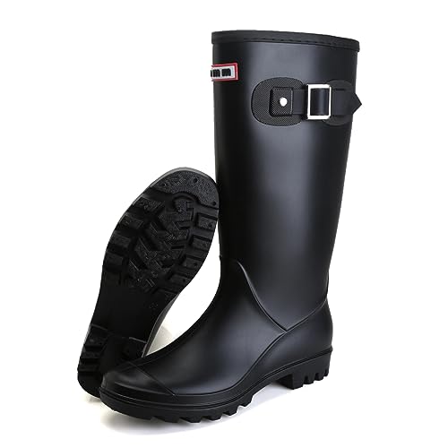 Jesindr Damen Halbhoch Gummistiefel, Mode Protective Gummischuhe, Bequem Rutschfesten Atmungsaktiv Damen Gummistiefel, Schwarz, 36 EU von Jesindr