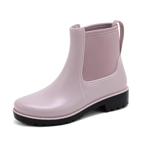 Jesindr Gummistiefel Damen Halbhoch Wasserdicht, Anti-Rutsch Atmungsaktiv Stiefeletten, Bequem Gummi Regenschuhe, Schwarz Chelsea-Stiefel, Rosa, 36 EU von Jesindr