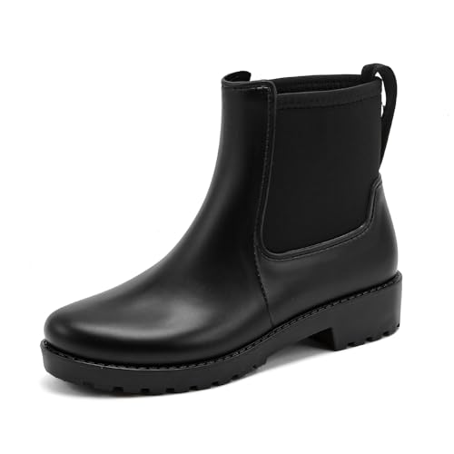 Jesindr Gummistiefel Damen Halbhoch Wasserdicht, Anti-Rutsch Atmungsaktiv Stiefeletten, Bequem Gummi Regenschuhe, Schwarz Chelsea-Stiefel, Schwarz, 37 EU von Jesindr