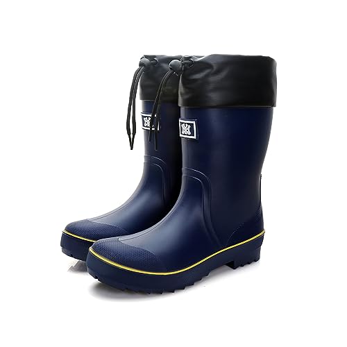 Jesindr Gummistiefel Herren, Grundlegend Original Bequem Rutschfesten Wasserdicht Stiefel, Kontraktion Einstellbar Atmungsaktiv Gartenstiefel, Blau/gelb, 40 EU von Jesindr