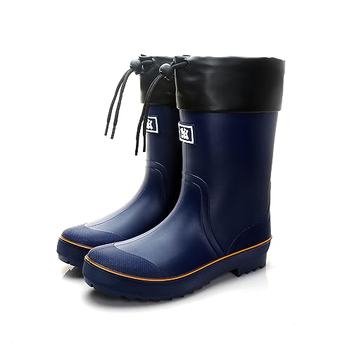 Jesindr Gummistiefel Herren, Grundlegend Original Bequem Rutschfesten Wasserdicht Stiefel, Kontraktion Einstellbar Atmungsaktiv Gartenstiefel, Blau/orange, 41 EU von Jesindr