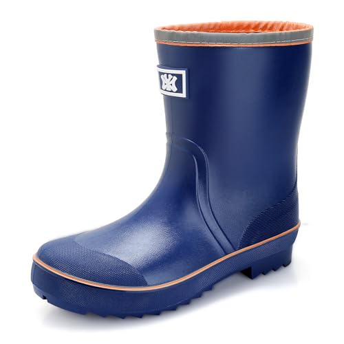 Jesindr Gummistiefel Herren, Grundlegend Original Bequem Rutschfesten Wasserdicht Stiefel, Kontraktion Einstellbar Atmungsaktiv Gartenstiefel, Blau/orange/Keine Kordelzüge, 43 EU von Jesindr