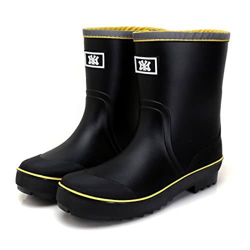 Jesindr Gummistiefel Herren, Grundlegend Original Bequem Rutschfesten Wasserdicht Stiefel, Kontraktion Einstellbar Atmungsaktiv Gartenstiefel, Schwarz/gelb/Keine Kordelzüge, 40 EU von Jesindr