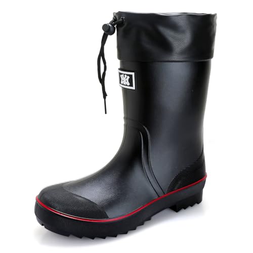 Jesindr Gummistiefel Herren, Grundlegend Original Bequem Rutschfesten Wasserdicht Stiefel, Kontraktion Einstellbar Atmungsaktiv Gartenstiefel, Schwarz/rot, 45 EU von Jesindr