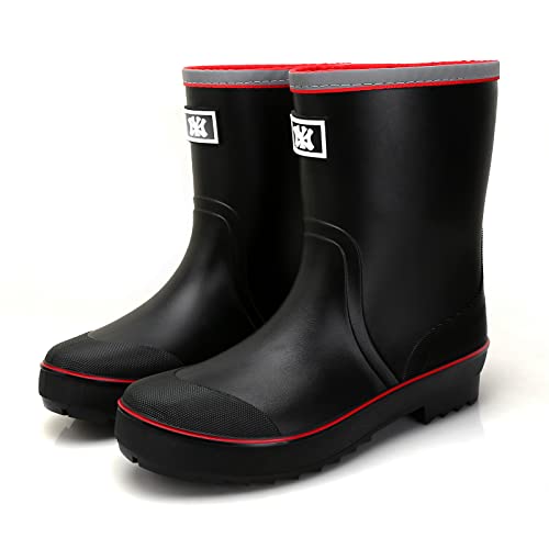 Jesindr Gummistiefel Herren, Grundlegend Original Bequem Rutschfesten Wasserdicht Stiefel, Kontraktion Einstellbar Atmungsaktiv Gartenstiefel, Schwarz/rot/Keine Kordelzüge, 40 EU von Jesindr