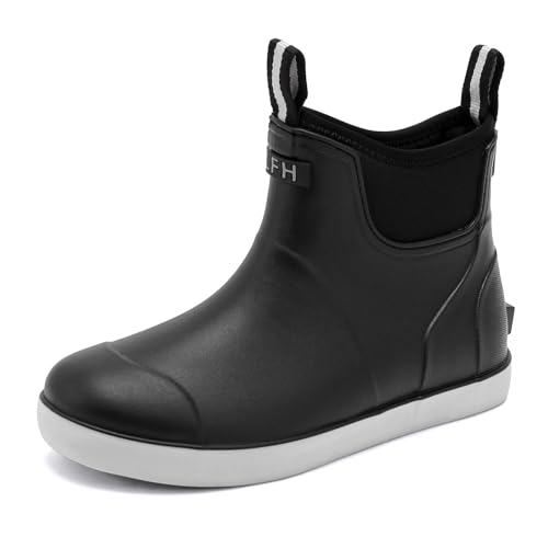 Jesindr Gummistiefel Herren, Protective Wasserdicht Anti-Rutsch Stiefeletten, Atmungsaktiv Schwarz Chelsea-Stiefel, Original Mode Grundlegend Reitstiefel, Schwarz, 46 EU von Jesindr