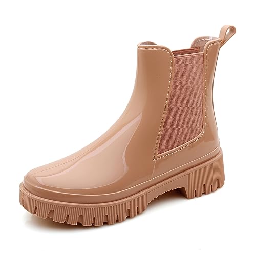 Jesindr Gummistiefel Stiefeletten Damen, Original Grundlegend Wasserdicht Anti-Rutsch Regenstiefel Reitstiefel, Rosa, 36 EU von Jesindr