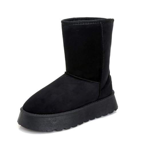 Jesindr Winterstiefel Damen Gefüttert, Warm Bequem Schlupfstiefel Halbstiefel Schneestiefel, Mode Klassisch Winterschuhe Winterboots Winterstiefel Boots Schuhe für Den Außenbereich, Schwarz, 41 EU von Jesindr