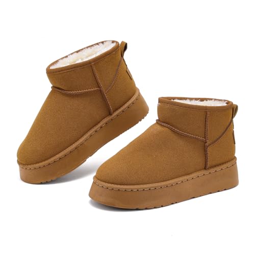 Jesindr Winterschuhe Damen, Warm Bequem Klassisch Schlupfstiefel Schneestiefel Winterstiefel Gefüttert, Mode Wasserdicht Kurzschaft Stiefel Winterstiefel Winter Boots für Den Außenbereich von Jesindr