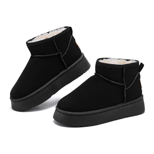 Winterschuhe Damen, Warm Bequem Klassisch Schlupfstiefel Schneestiefel Winterstiefel Gefüttert, Mode Wasserdicht Kurzschaft Stiefel Winterstiefel Winter Boots für Den Außenbereich, Schwarz, 39 EU von Jesindr
