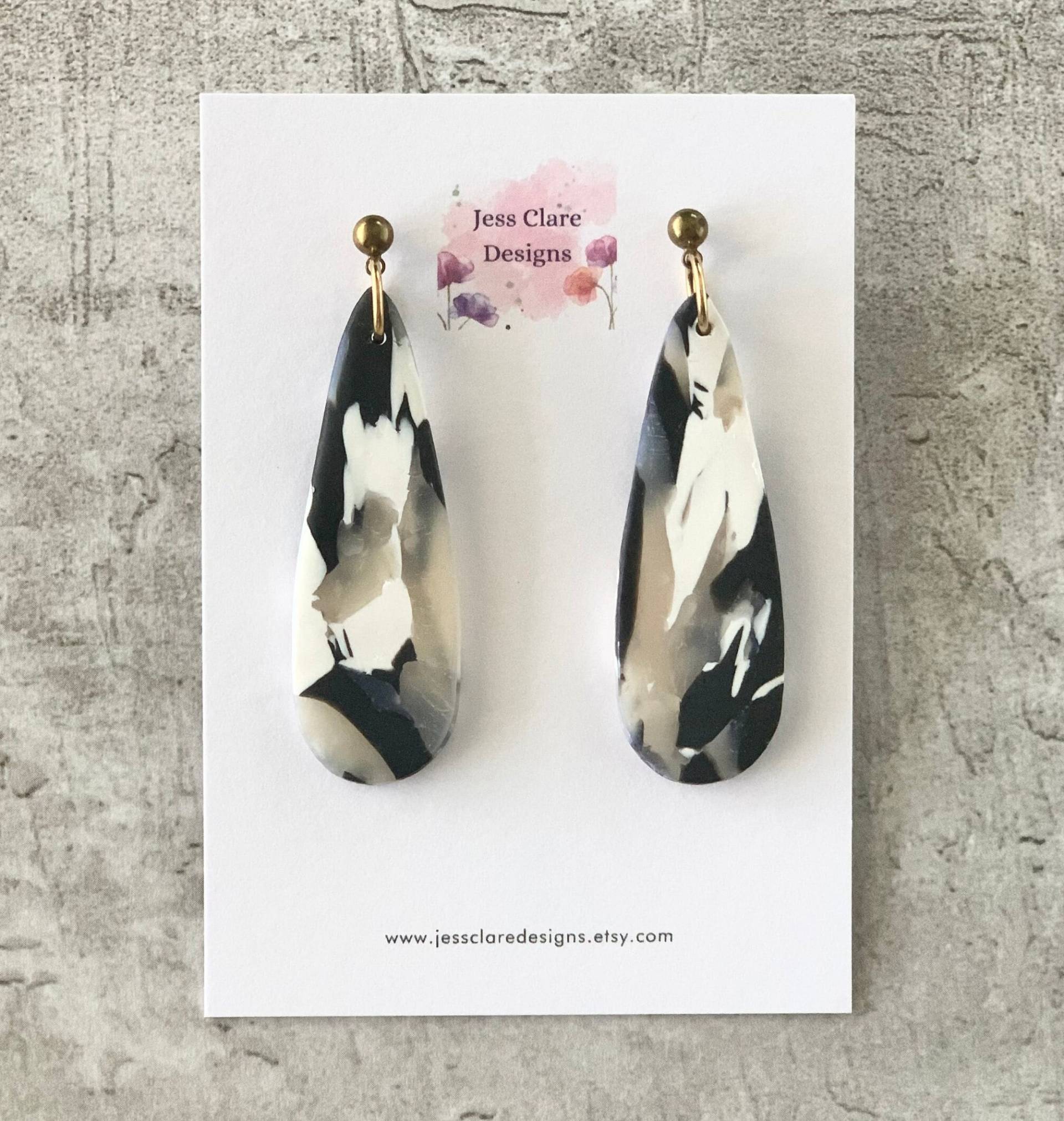 Monochrome Terrazzo Messing Polymer Clay Tropfen Ohrringe | Statement Handgemachte Monochrome Terrazzo Messing Polymer Clay Tropfen Ohrringe | Statement Handgemachte von JessClareDesigns