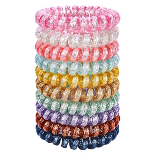 JessLab Haargummi Damen, 10 Stück Telefonkabel Haargummi Elastisch Haarband No-Damage Haargummi Spirale für Mädchen Frauen Damen, Farbe Sortiert (#44) von JessLab