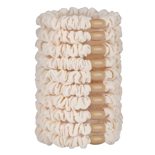 JessLab Scrunchy Haargummis, 10 Stück Seidensatin Haargummis Pferdeschwanzhalter Sanft Elastisch Keine Beschädigung Scrunchies Haarbänder Dehnbar Haarschmuck für Mädchen Frauen Damen, Beige von JessLab