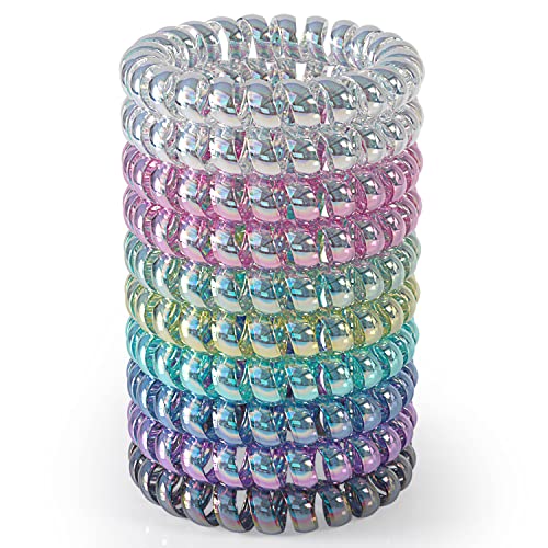 JessLab Spirale Haargummis, 10 Stück Spurlos Telefonkabel Haargummis für Pferdeschwanz, Kunststoffspulen-Haarbänder für Frauen und Mädchen, Farblich Sortiert (#13) von JessLab