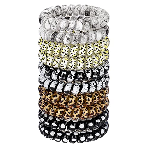 JessLab Spirale Haargummis, 10 Stück Spurlos Telefonkabel Haargummis für Pferdeschwanz, Kunststoffspulen-Haarbänder für Frauen und Mädchen, Farblich Sortiert (#16) von JessLab